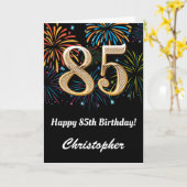 85e verjaardag regenboogvuurwerk zwart en goud kaart (Gele Bloem)