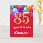 85e verjaardag Rode en goudkleurige ballonnen Kaart (Gele Bloem)