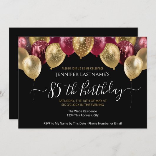 85e verjaardag Rode en gouduitnodiging Kaart (Voorkant / Achterkant)