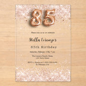 85e verjaardag roos gouden confetti Clear Acryl Uitnodigingen (Voorkant)