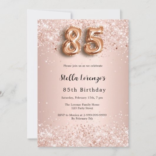 85e verjaardag roos gouden roze confetti kaart (Voorkant)