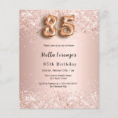 85e verjaardag roos gouden roze confetti uitnodigi (Voorkant)