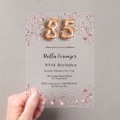 85e verjaardag roos gouden roze sterren Clear Acryl Uitnodigingen (Insitu (Draagbaar))