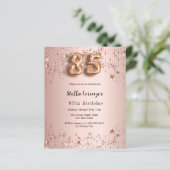 85e verjaardag roos gouden roze sterren uitnodigin (Staand voorkant)