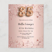 85e verjaardag roos gouden roze sterren uitnodigin (Voorkant)