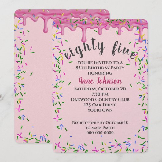 85e verjaardag roze ijsjes en strooisel kaart (Voorkant / Achterkant)