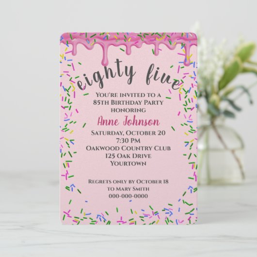 85e verjaardag roze ijsjes en strooisel kaart (Staand voorkant)