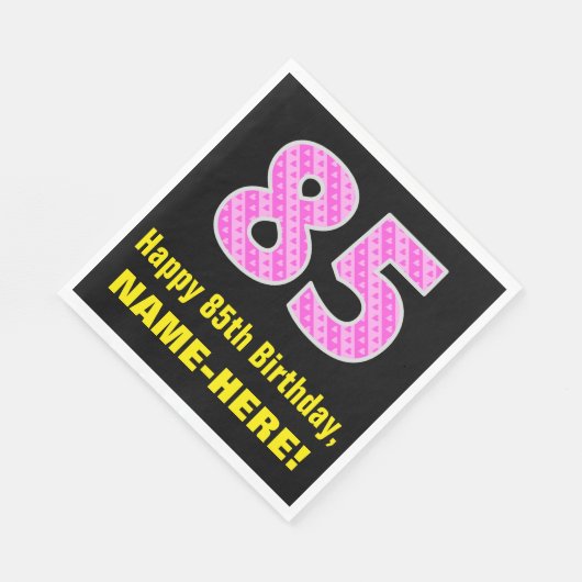 85e verjaardag: Roze strepen en hart "85" + naam Servet (Hoek)