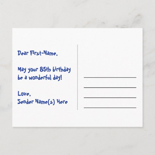 85e verjaardag: Roze strepen & harten, Regenboog 8 Briefkaart (Achterkant)