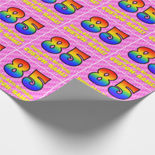 85e verjaardag: Roze strips en harten, regenboognr Cadeaupapier