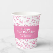 85e verjaardag Roze/White Random Number Pattern 85 Papieren Bekers (Voorkant)