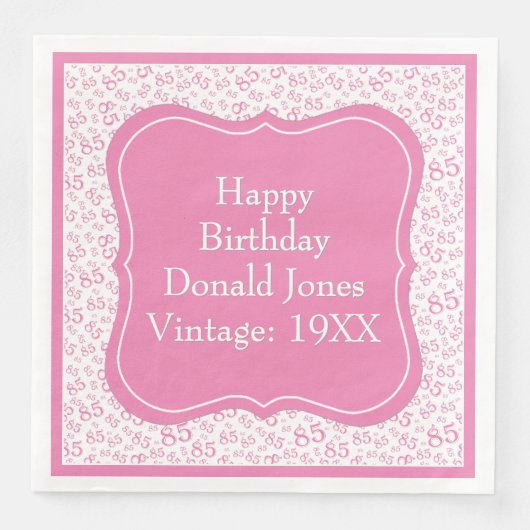 85e verjaardag roze/witte beugel nummer patroon servet (Voorkant)