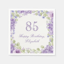 85e verjaardag servetten Elegant paarse bloemen