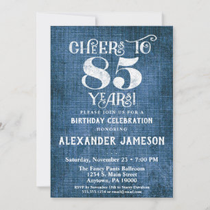 85e verjaardag Uitnodiging Blauwe linen Rustic Che