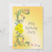 85e verjaardag Uitnodiging met gele bloemen (Voorkant)