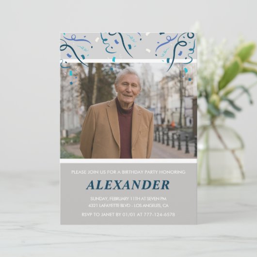 85e verjaardag uitnodigingen Mannen Confetti Photo (Staand voorkant)