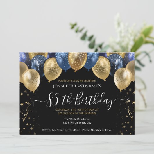 85e verjaardag van de uitnodiging voor een blauwe  (Staand voorkant)