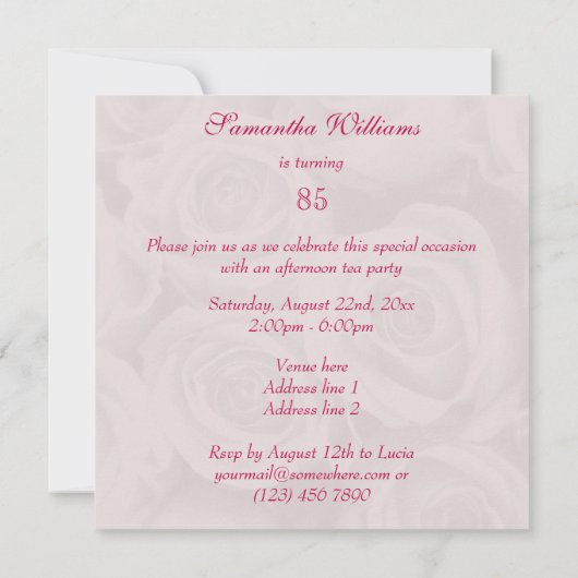 85e verjaardag van roze rozen kaart (Achterkant)