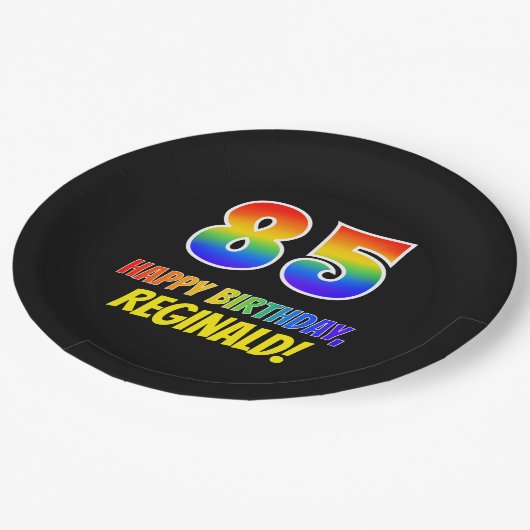85e verjaardag: Vet, Vun, Eenvoudig, Regenboog 85 Papieren Bordje (Gekanteld)