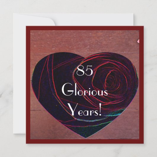 85e verjaardag viering-rood roos hart kaart (Voorkant)