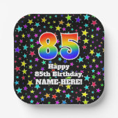 85e verjaardag: vun stars patroon en regenboog "85 papieren bordje (Voorkant)
