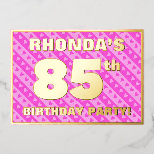 85e verjaardag - vuurroze harten en strips folie uitnodiging