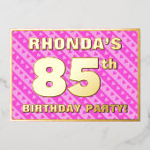 85e verjaardag - vuurroze harten en strips folie uitnodiging (Voorkant)