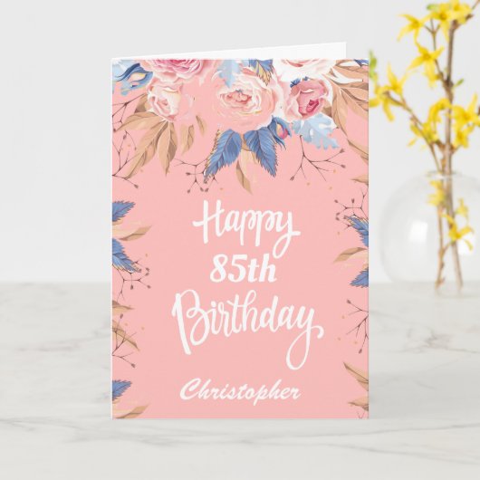 85e verjaardag Waterverf botanische roze Floral Kaart (Gele Bloem)