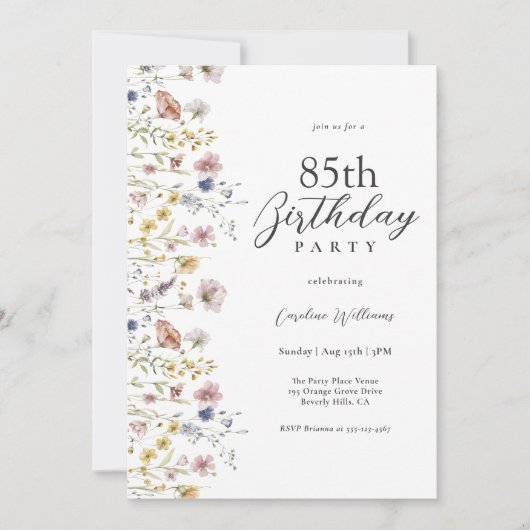 85e verjaardag Waterverf Wildflowers Floral Kaart (Voorkant)