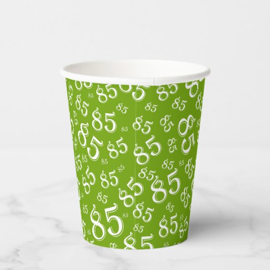 85e verjaardag Willekeurig getal Patroon Groen/Wit Papieren Bekers (Rechts)