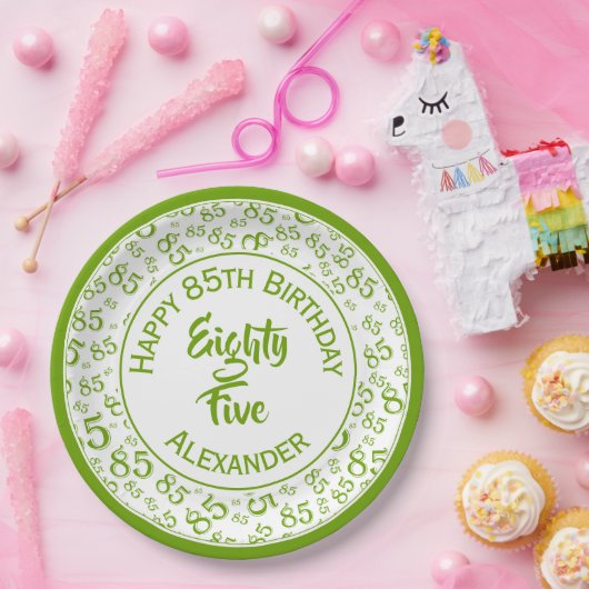 85e verjaardag Willekeurig getal Patroon Groen/Wit Papieren Bordje (Feest)