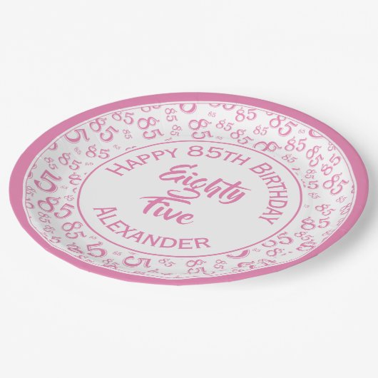 85e verjaardag Willekeurig getal Patroon Roze/Wit Papieren Bordje (Gekanteld)