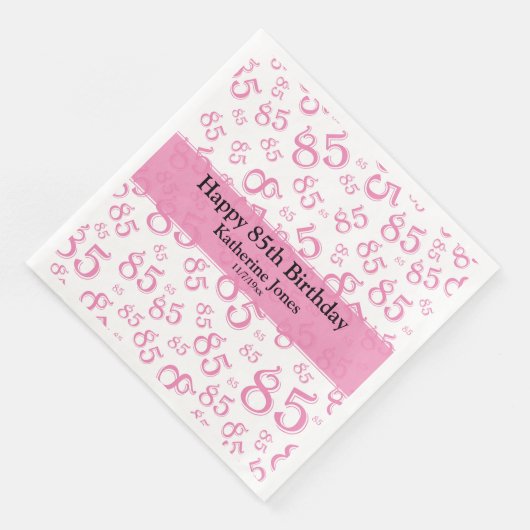 85e verjaardag Willekeurig getal Patroon Roze/Wit Servet (Hoek)