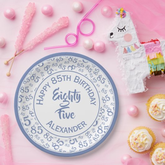 85e verjaardag Willekeurig nummer Patroon Blauw/Wi Papieren Bordje (Feest)
