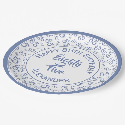 85e verjaardag Willekeurig nummer Patroon Blauw/Wi Papieren Bordje (Gekanteld)