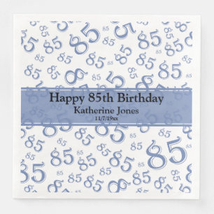 85e verjaardag Willekeurig nummer Patroon Blauw/Wi Servet