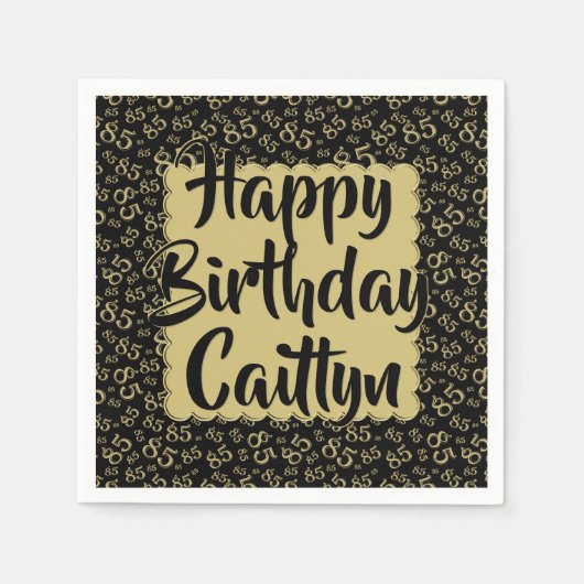 85e verjaardag Willekeurig nummer Patroon Goud/Zwa Servet (Voorkant)