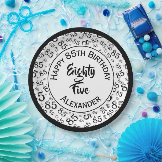 85e verjaardag Willekeurig nummer Patroon Zwart/Wi Papieren Bordje (Feest)