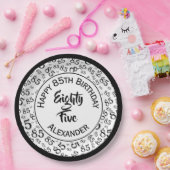 85e verjaardag Willekeurig nummer Patroon Zwart/Wi Papieren Bordje (Feest)