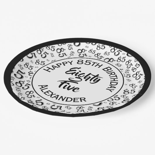 85e verjaardag Willekeurig nummer Patroon Zwart/Wi Papieren Bordje (Gekanteld)
