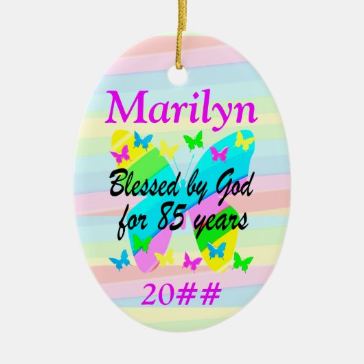 85E VERJAARDAG ZEGENINGEN GEPERSONALISEERD ORNAMEN KERAMISCH ORNAMENT (Voorkant)