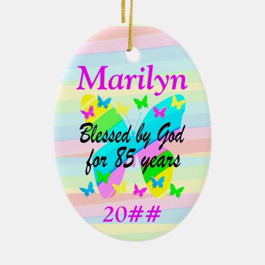 85E VERJAARDAG ZEGENINGEN GEPERSONALISEERD ORNAMEN KERAMISCH ORNAMENT (Achterkant)