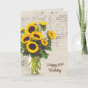 85e verjaardag Zonnebloem Bouquet op brick Kaart