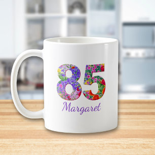 85e verjaardagscadeau bloem 85 gepersonaliseerd vo koffiemok