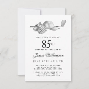 85e verjaardagsfeest Elegant Zwart Wit Golf Kaart