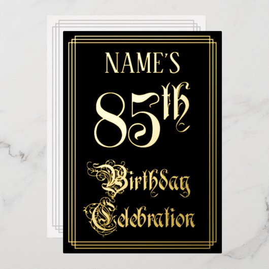 85e Verjaardagsfeest — Fancy Script & Aangepaste N Folie Uitnodiging (Voorkant / Achterkant)