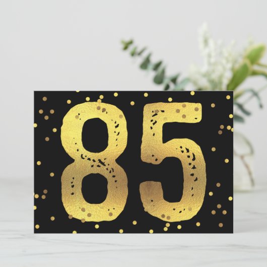 85e Verjaardagsfeest Faux Gold Foil Confetti Zwart Kaart (Staand voorkant)