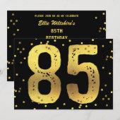 85e Verjaardagsfeest Faux Gold Foil Confetti Zwart Kaart (Voorkant / Achterkant)