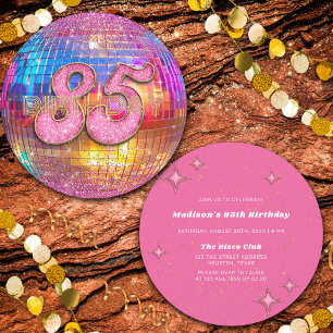 85e Verjaardagsfeest Goud Roze Glitter Disco Bal Kaart