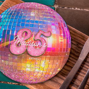 85e Verjaardagsfeest Goud Roze Glitter Disco Bal Papieren Bordje